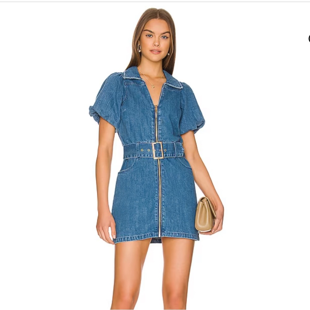 Brand New Show Me Your Mumu Oxford mini dress in Stormy Blue